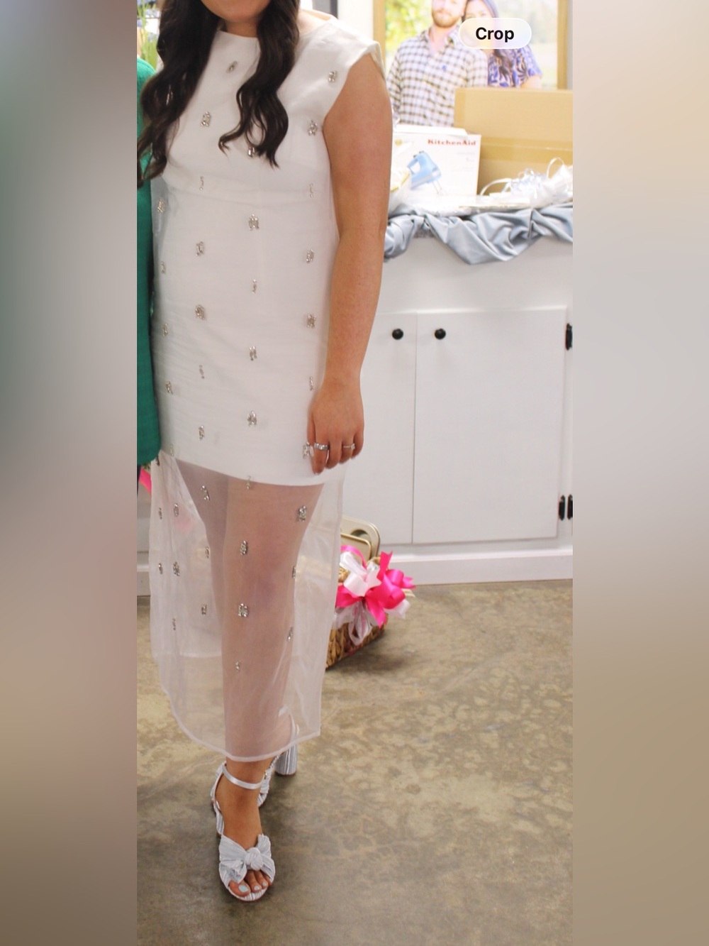 White Sheer Jeweled Midi Dress